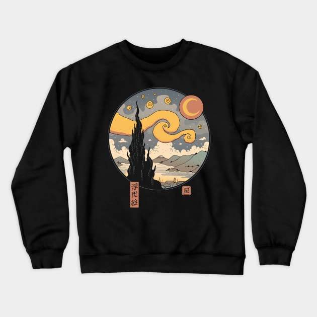 Starry Night in Edo Back Print Crewneck Sweatshirt by Vincent Trinidad Art